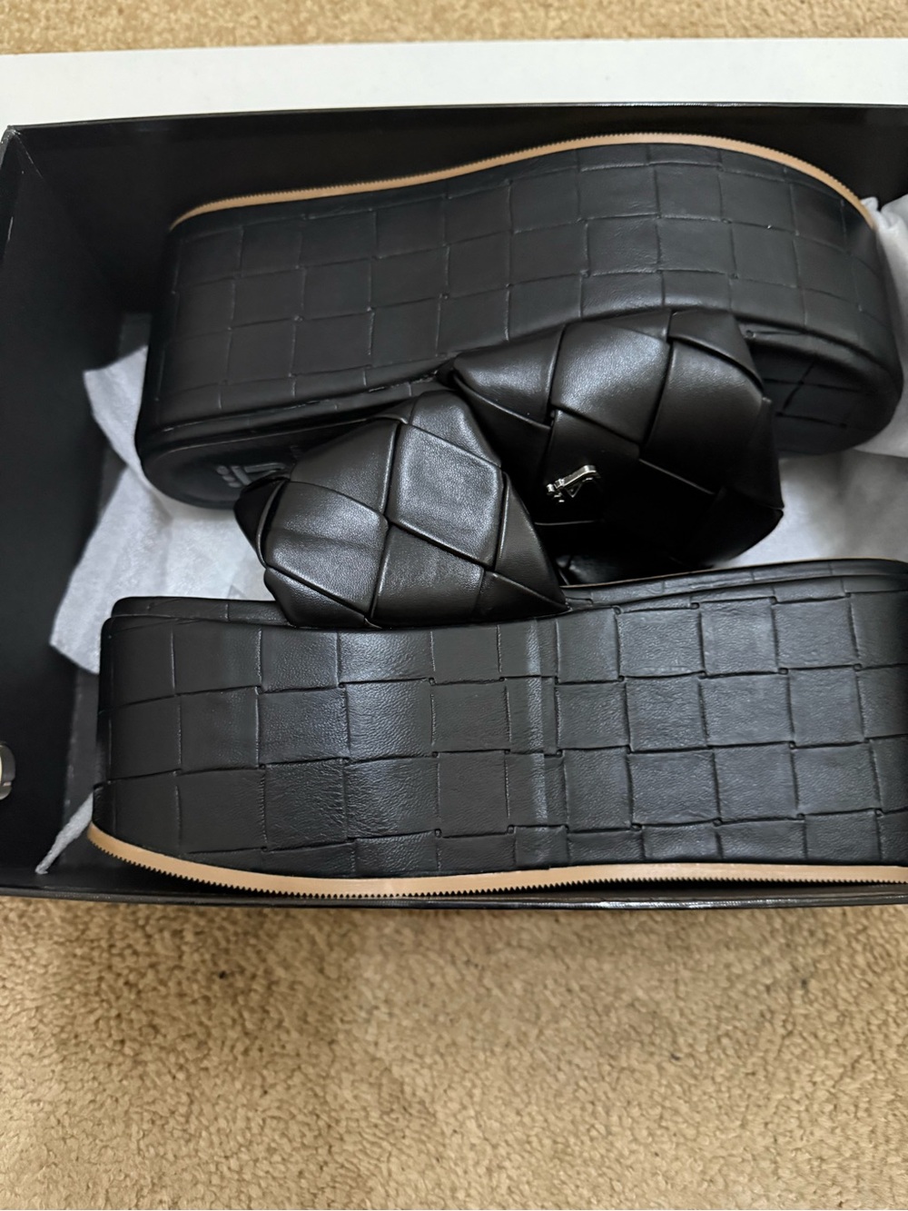 Men's Black Woven Platform Slide Sandals
